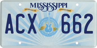 MS license plate ACX662