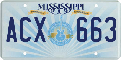 MS license plate ACX663