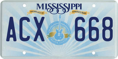 MS license plate ACX668