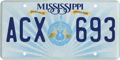 MS license plate ACX693