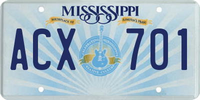 MS license plate ACX701