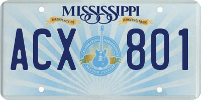 MS license plate ACX801