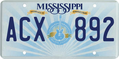 MS license plate ACX892