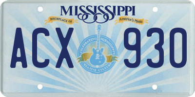 MS license plate ACX930