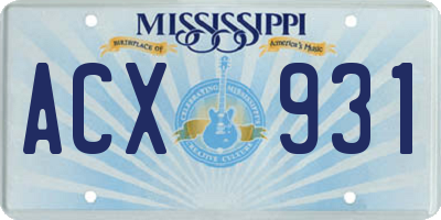 MS license plate ACX931