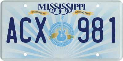MS license plate ACX981
