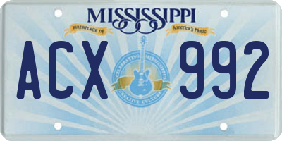 MS license plate ACX992