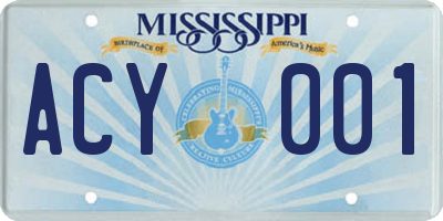 MS license plate ACY001