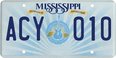 MS license plate ACY010