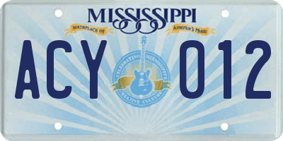 MS license plate ACY012