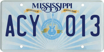 MS license plate ACY013