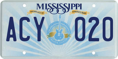 MS license plate ACY020