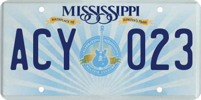 MS license plate ACY023
