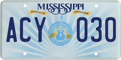 MS license plate ACY030