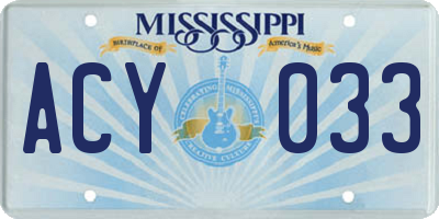 MS license plate ACY033