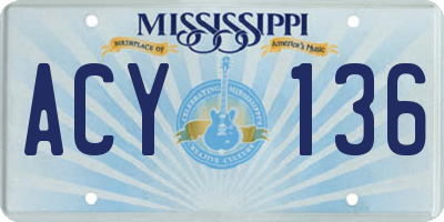 MS license plate ACY136