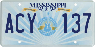 MS license plate ACY137