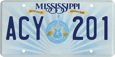 MS license plate ACY201