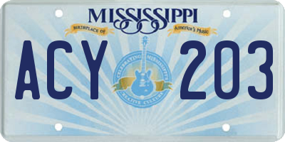 MS license plate ACY203