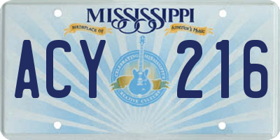 MS license plate ACY216