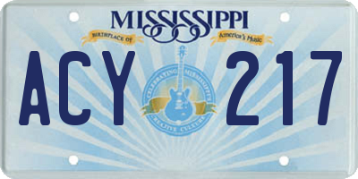 MS license plate ACY217