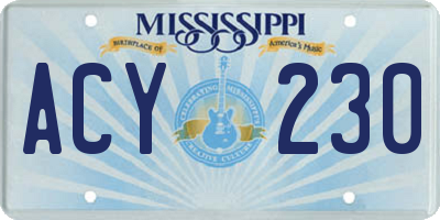 MS license plate ACY230