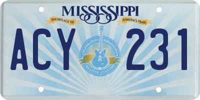 MS license plate ACY231