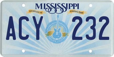 MS license plate ACY232
