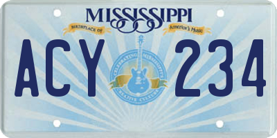 MS license plate ACY234