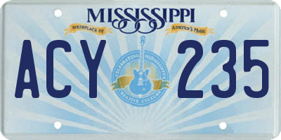 MS license plate ACY235