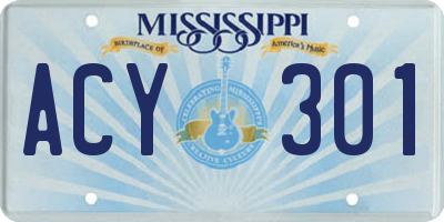 MS license plate ACY301