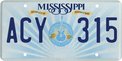 MS license plate ACY315