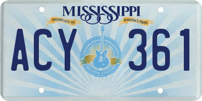 MS license plate ACY361