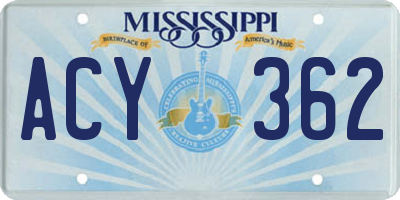 MS license plate ACY362