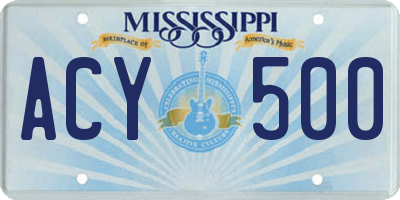MS license plate ACY500