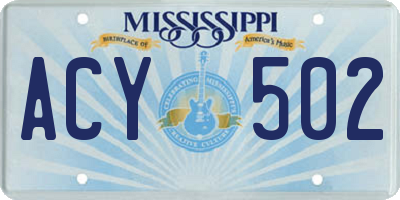 MS license plate ACY502