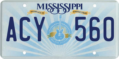 MS license plate ACY560