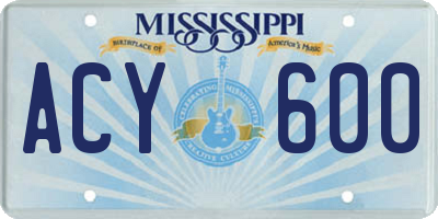 MS license plate ACY600