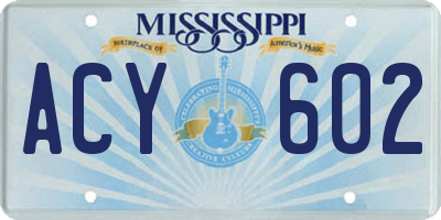 MS license plate ACY602