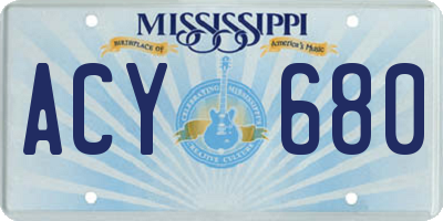 MS license plate ACY680