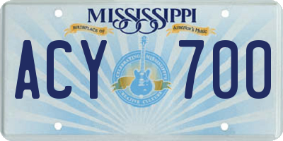 MS license plate ACY700