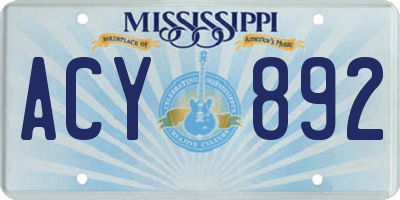 MS license plate ACY892