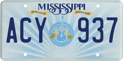 MS license plate ACY937