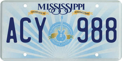 MS license plate ACY988