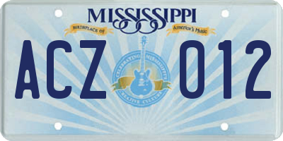 MS license plate ACZ012