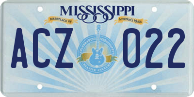 MS license plate ACZ022