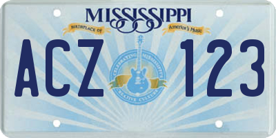 MS license plate ACZ123