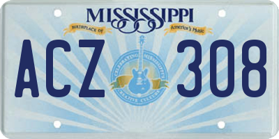 MS license plate ACZ308