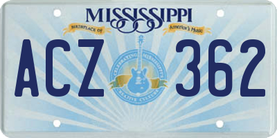 MS license plate ACZ362