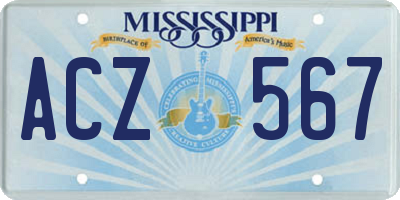 MS license plate ACZ567